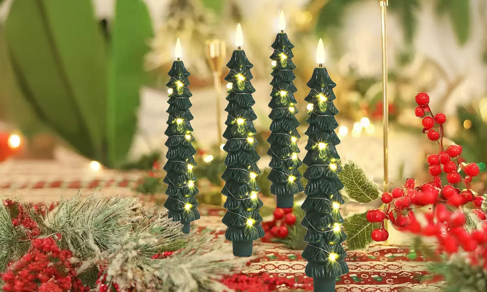 4-Pack of Christmas Tree Flameless Taper Candles with Remote Timer - Image 6