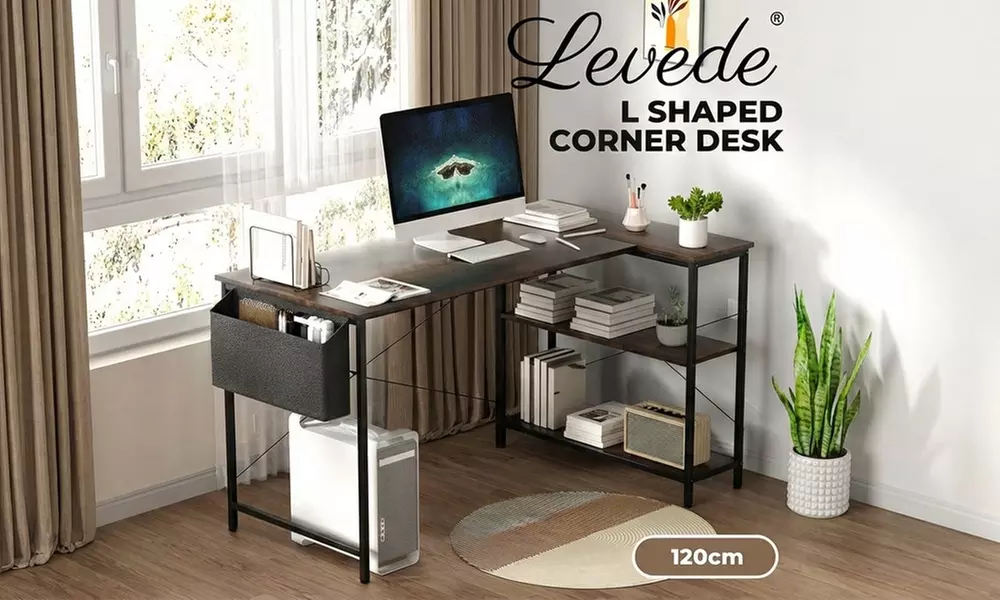 Levede Reversible L-Shaped Corner Desk with Shelving