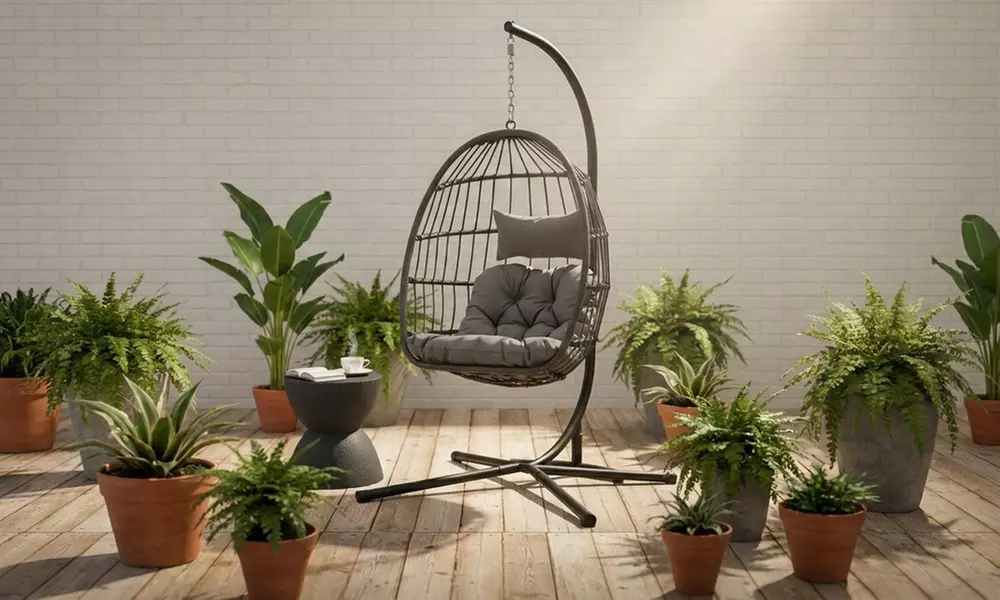 Luxury Garden Hanging Egg Chair with Plush Cushion and Headrest