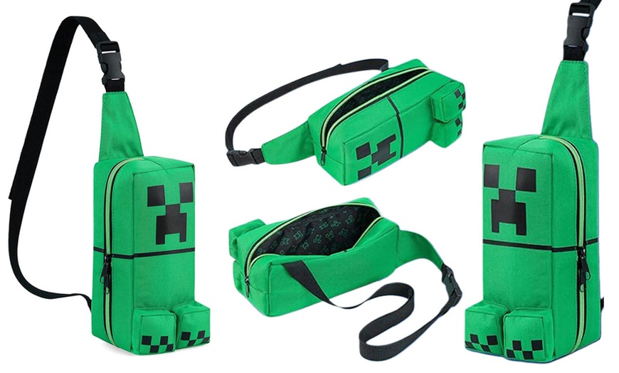 Image 1: Minecraft-Inspired Crossbody Bag, Iconic Creeper Design