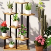 Image 6: Outsunny 5-Tier Corner Plant Stand with Wooden Shelves and Steel Frame