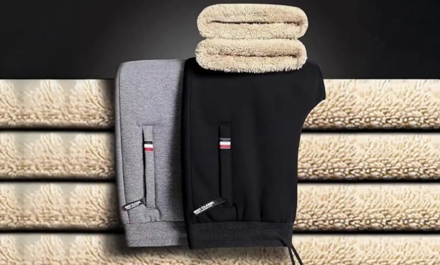 Image 1: Men’s Winter Warm Pants with Lambswool Lining –Mid-Rise Drawstring Fit