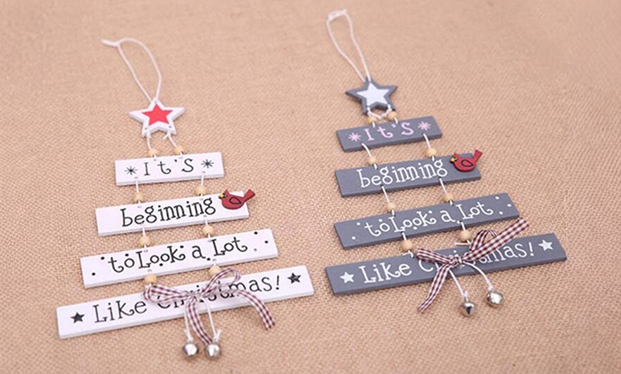 Image 2: Two or Four Christmas Tree Hanging Cards – Available in White and Grey