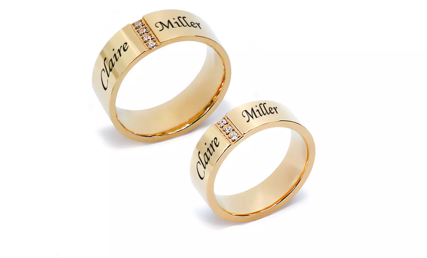 Set of Two or Four Stainless-Steel Engraved Couples or Family Name Rings from MonogramHub (Up to 75% Off) - Second Medium