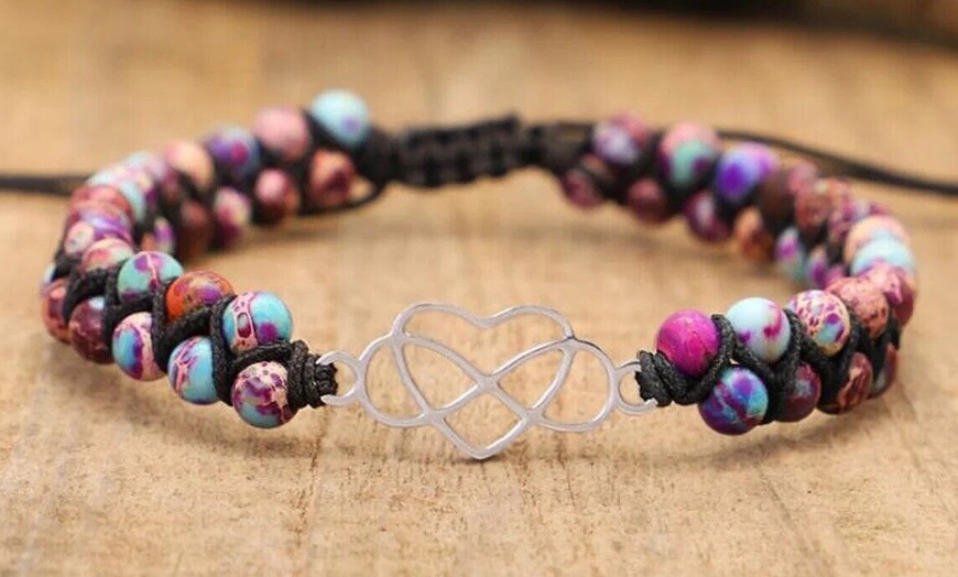 Image 4: 1x oder 2x Jaspis-Edelstein-Armband mit Herz-Anhänger