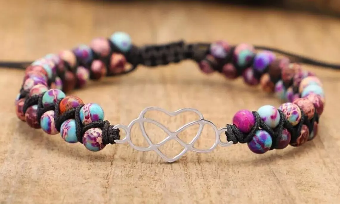 1x oder 2x Jaspis-Edelstein-Armband mit Herz-Anhänger