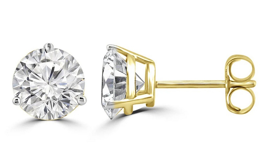 Image 2: 14K Yellow Gold Plated 4mm Round Cubic Zirconia Stud Earrings