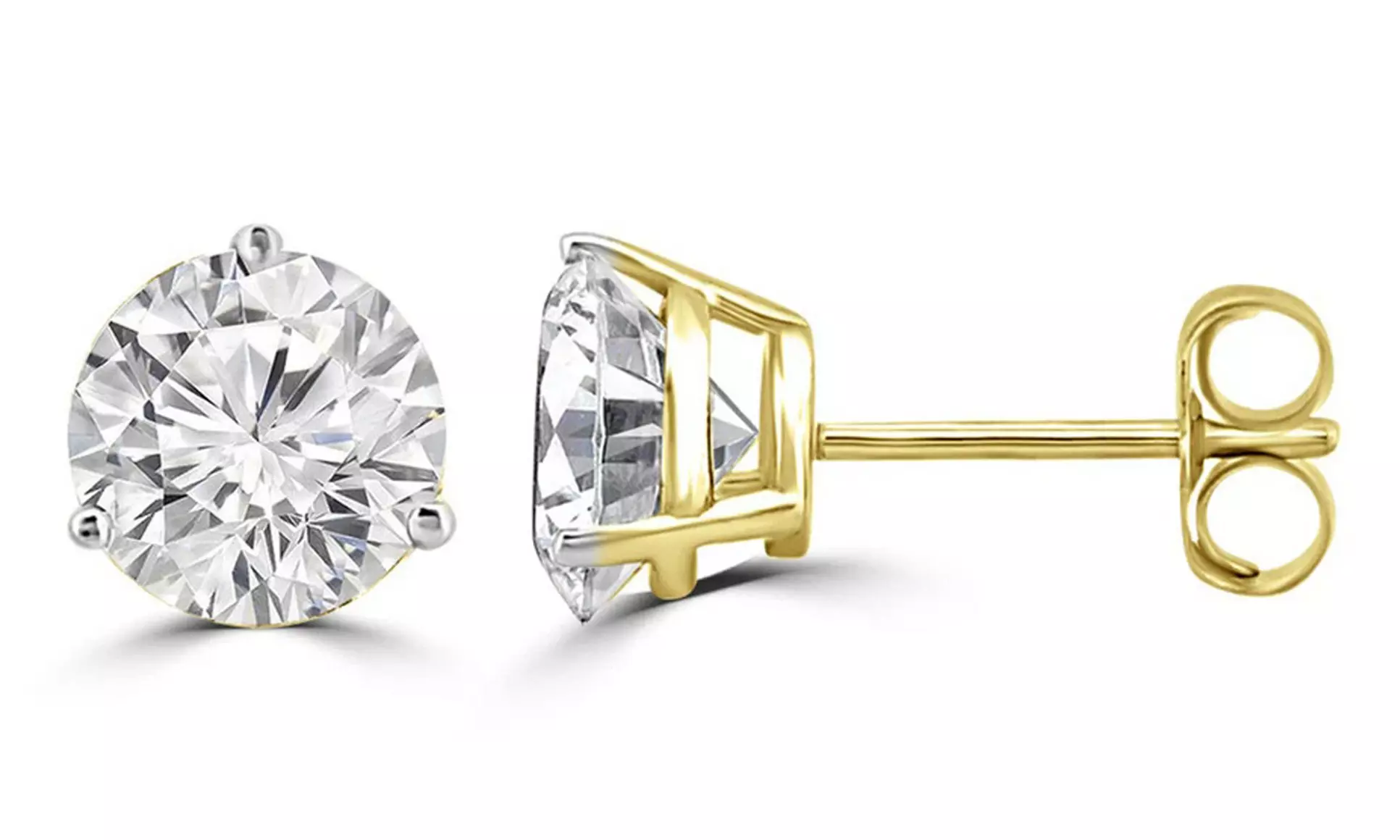 14K Yellow Gold Plated 4mm Round Cubic Zirconia Stud Earrings