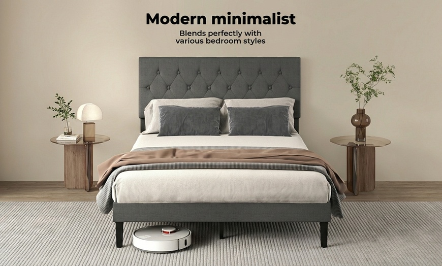Image 7: Levede Minimalist Upholstered Bed Frame Collection