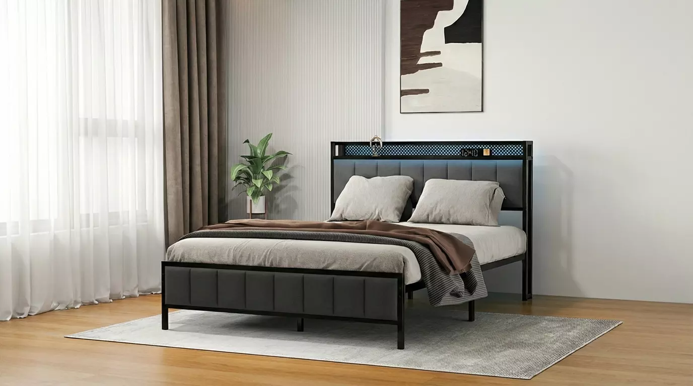 Levede LED Metal Bed Frame with RGB Lights, USB and Type-C Charging