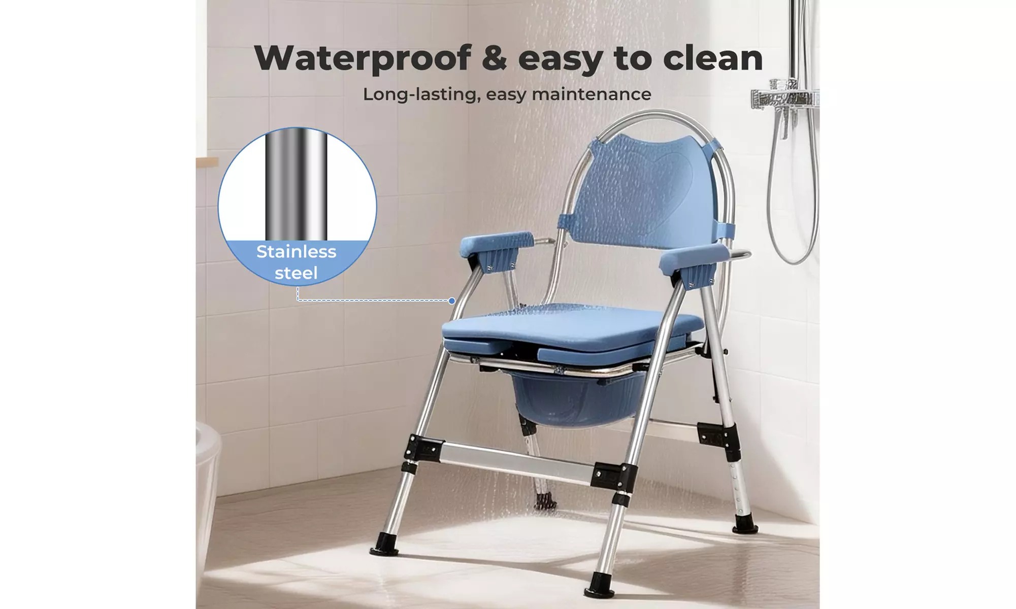 Levede Folding Commode Chair - Adjustable Bedside Toilet Chair