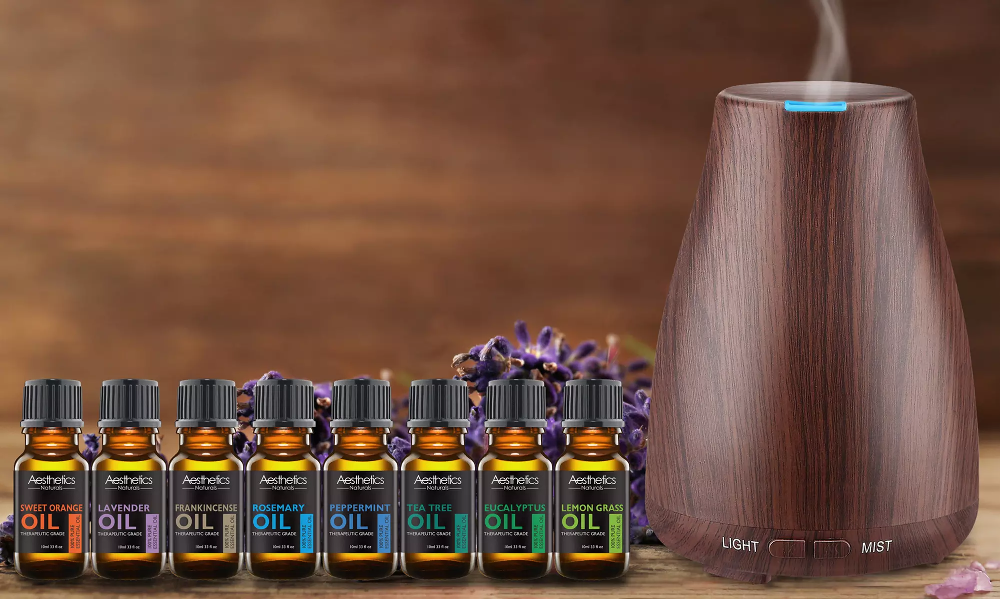 Aesthetics Ultrasonic Wood-Finish  Aroma Diffuser with Optional Oils