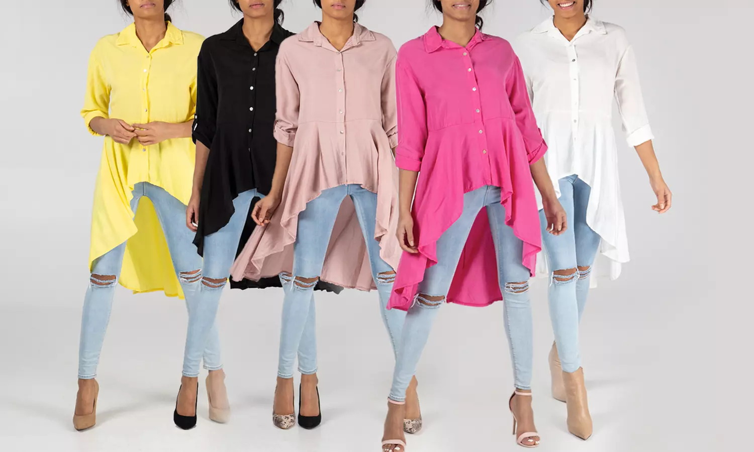 Chemise asymétrique à manche volants pour femmes de QED London - Primary Image