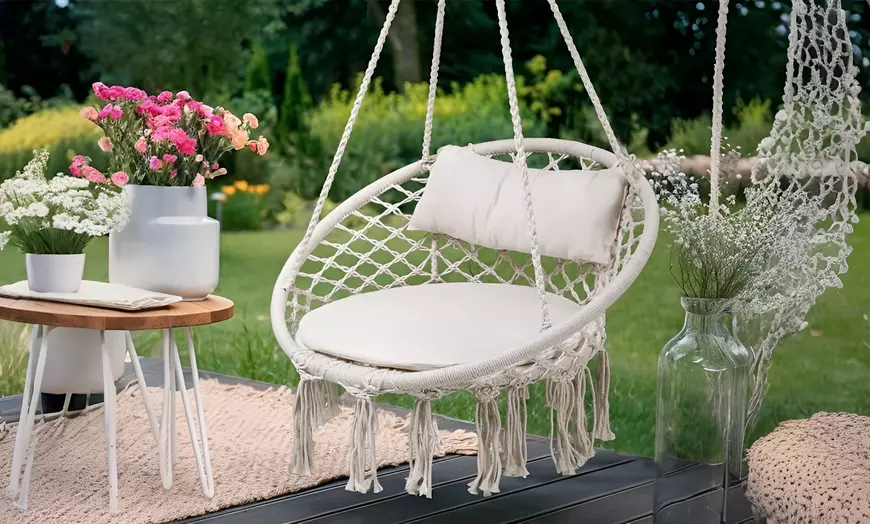 Image 9: Hangende macramé touwstoel met franjes 
