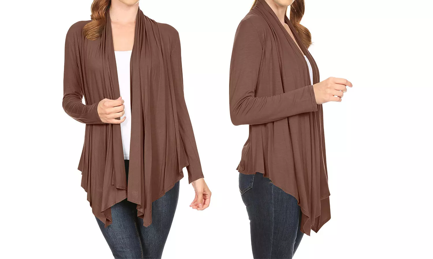 Women's Long Sleeve Draped Neck Open Front Solid Cardigan