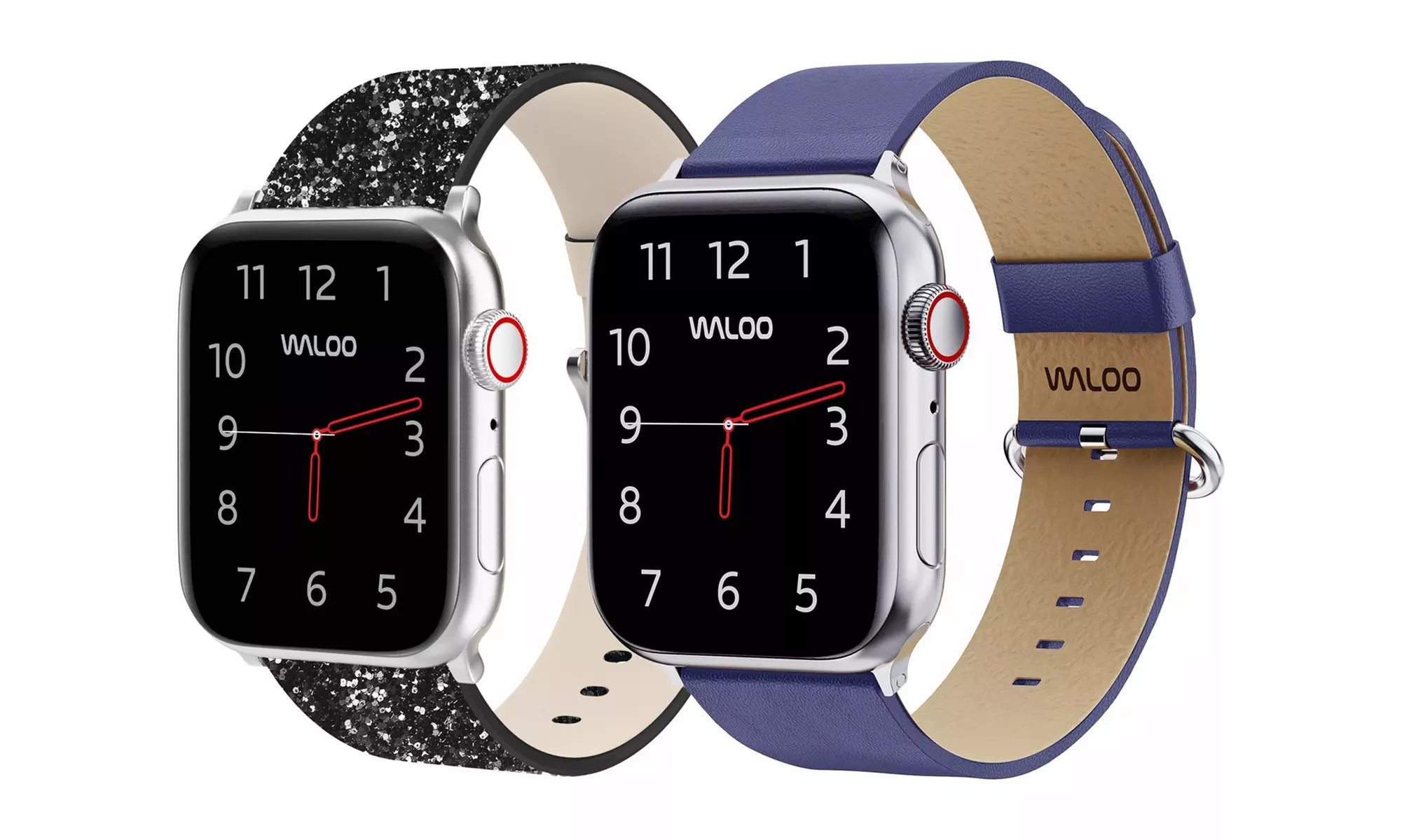 Waloo 2 Pack Leather Bling & Leather Grain Apple Watch Bands