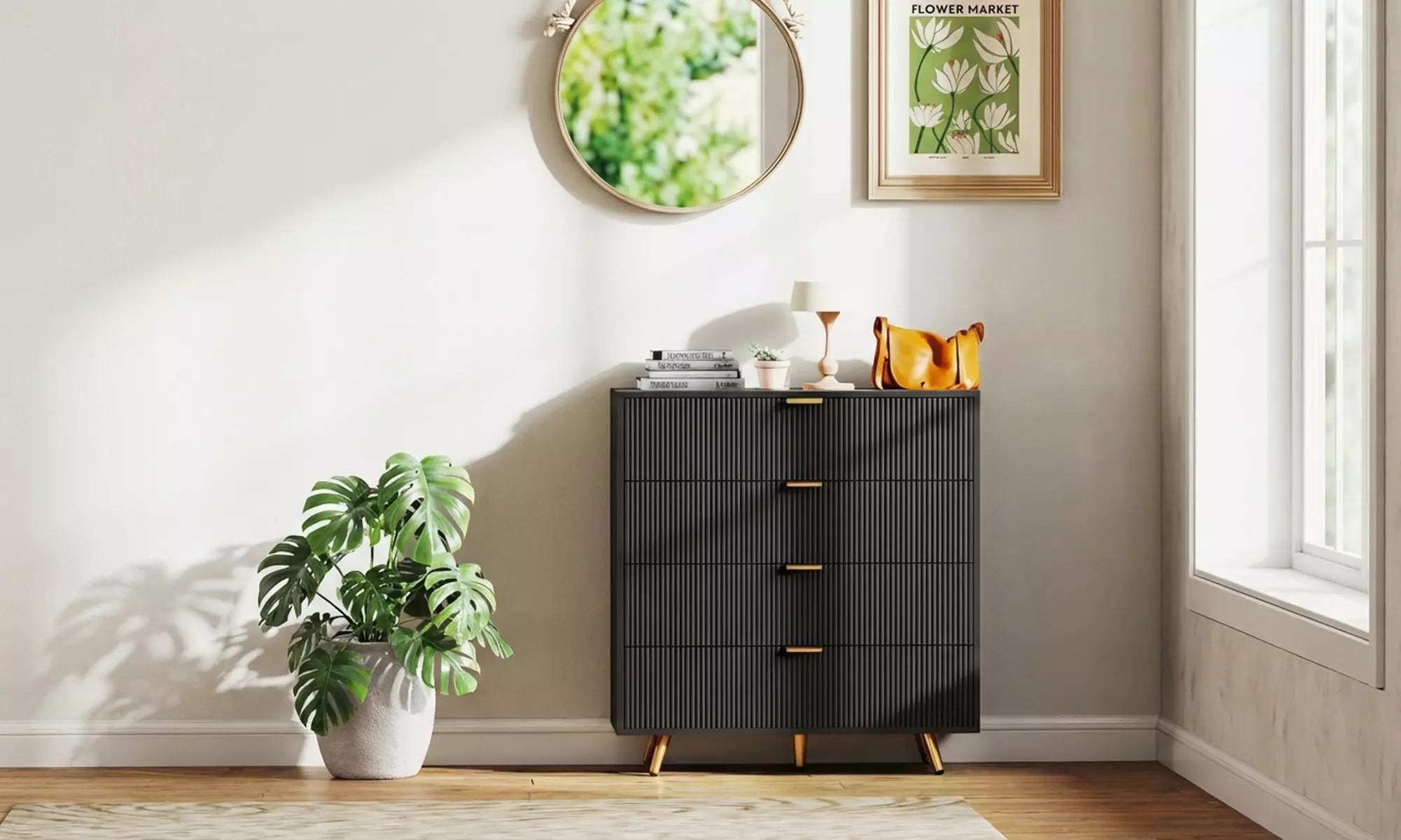 HOMCOM 4-Drawer Chest Collection – Modern Storage with Gold Accents