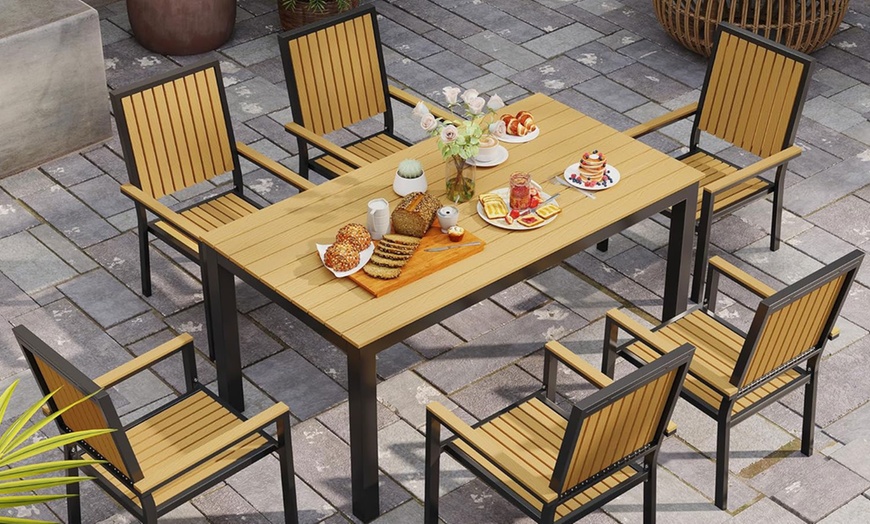 Image 4: Outsunny Six-Seater Garden Dining Set with Stackable Chairs