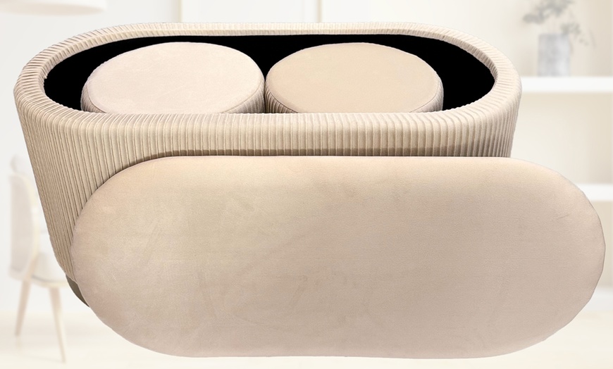 Image 14: Lote de 3 pufs con tapizado de terciopelo y espacio de almacenamiento