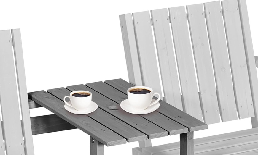 Image 21: Outsunny 2-Seater Wooden Bench with Centre Table