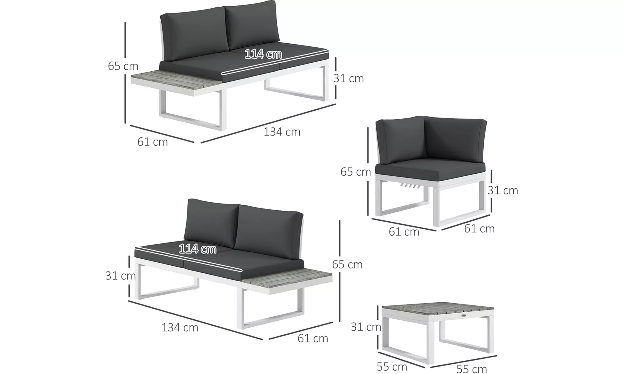 Four-Seater Outsunny Garden Set with Recline Corner Sofa and Table