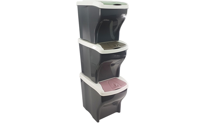 Image 1: Three 20L Stackable Waste-Recycling Bins