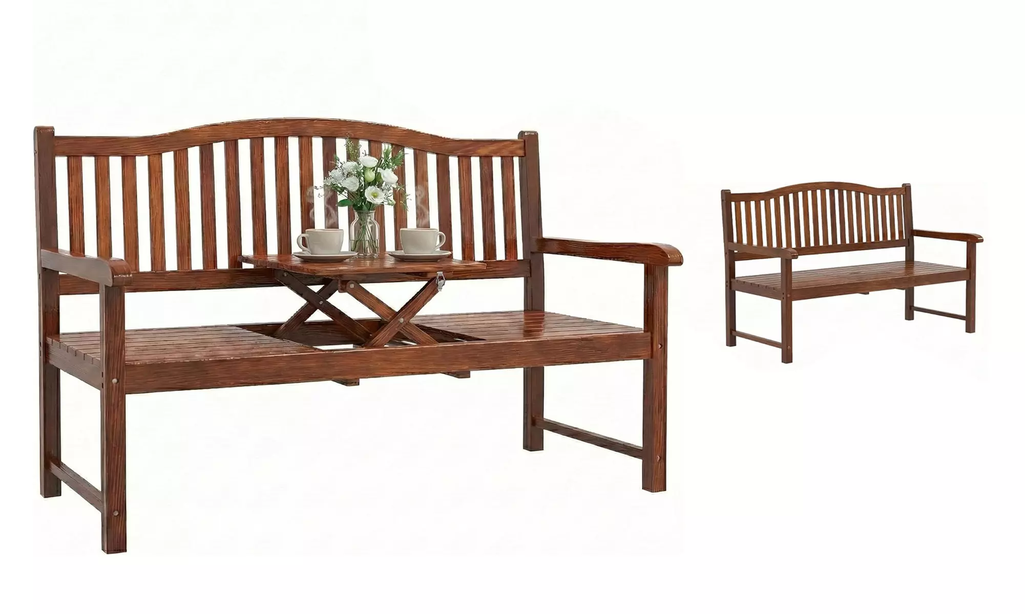 Outsunny Convertible Garden Bench Seat with Liftable Table and Cover