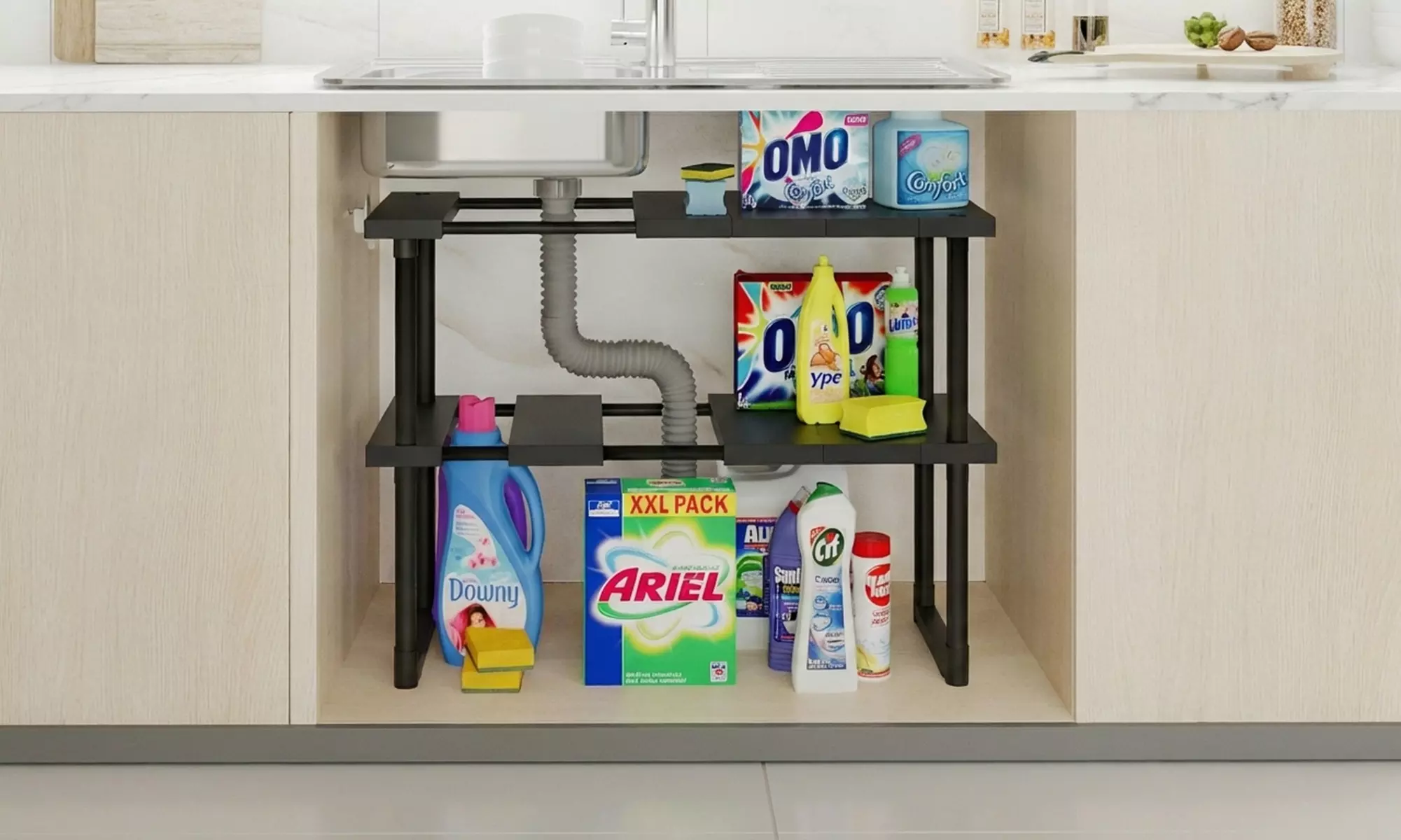Mobiletto organizer da cucina per sotto lavello