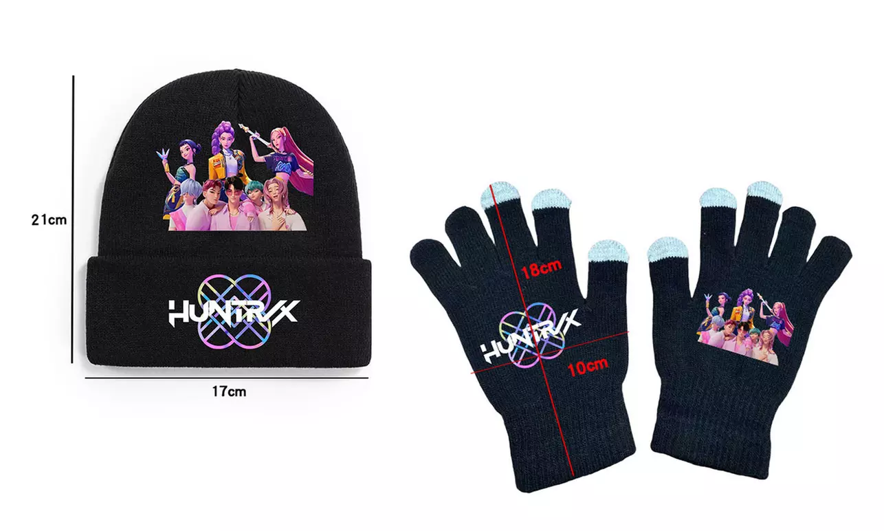 Strick-Set aus Mütze und Handschuhen im Stil von K-Pop Demons Hunters