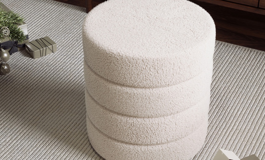 Image 4: Round Channel Upholstered Ottoman