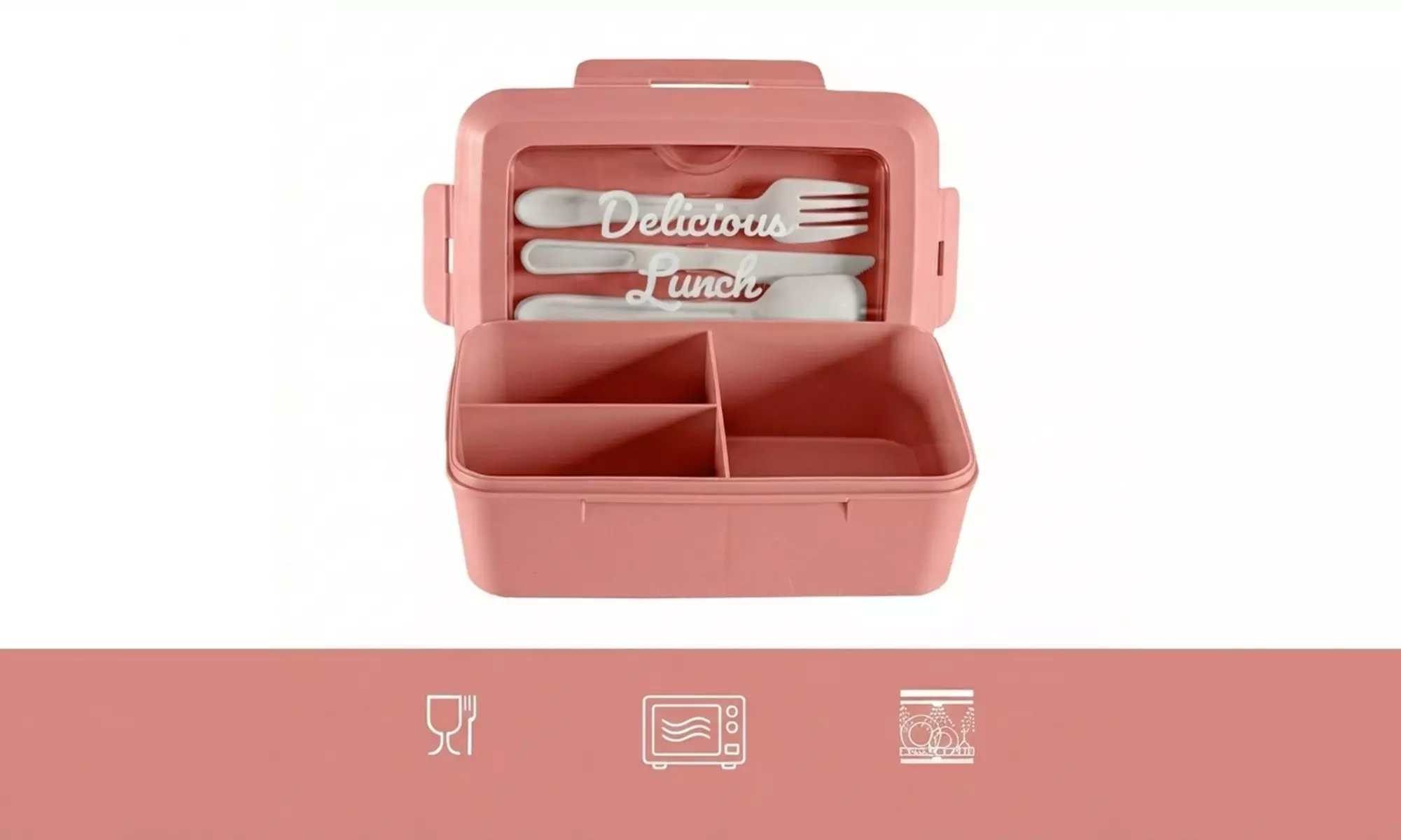 Set van 2 lunchboxen (1300 ml.) met 3 vakken en bestek