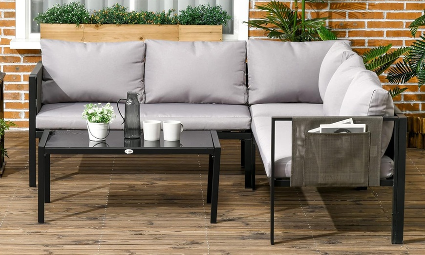 Image 10: Outsunny Five Seater Garden Corner Sofa Set