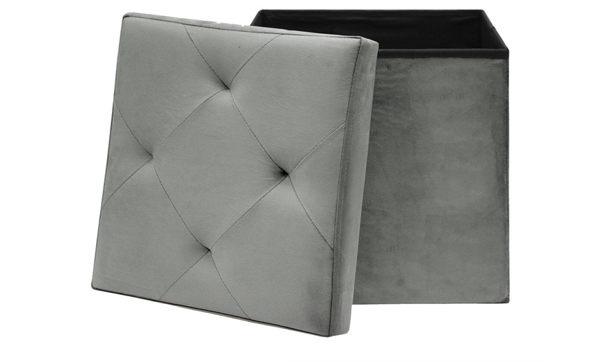 Image 23: Eleganter, gepolsterter Samt-Pouf mit Stauraum