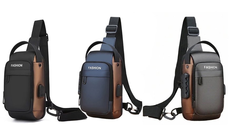 Image 2: Anti-theft Chest Shoulder Crossbody Sling Bag with USB Port