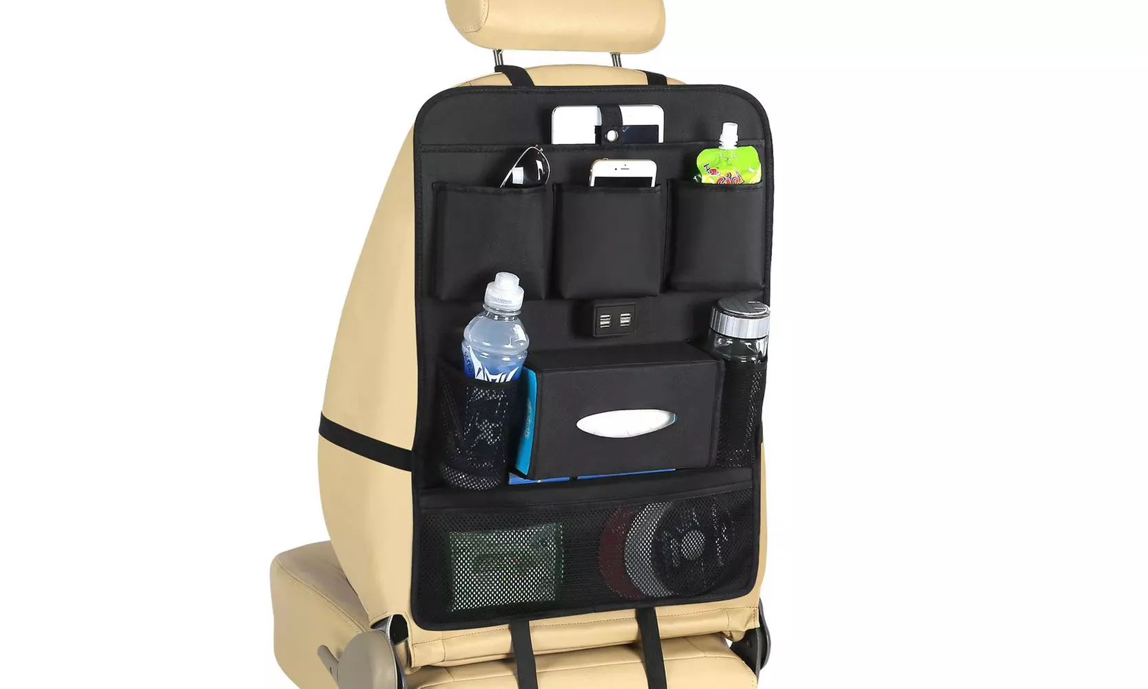 EcoAuto Backseat Kick Mat Protector & Organizer with USB Charger (1- or 2-Pack) - Primary Image