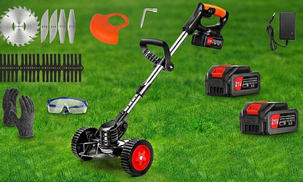 Tosaerba elettrico pieghevole con doppia ruota e display LED