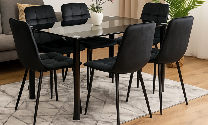 Image 35: Glass Dining Table Set with Chair Options