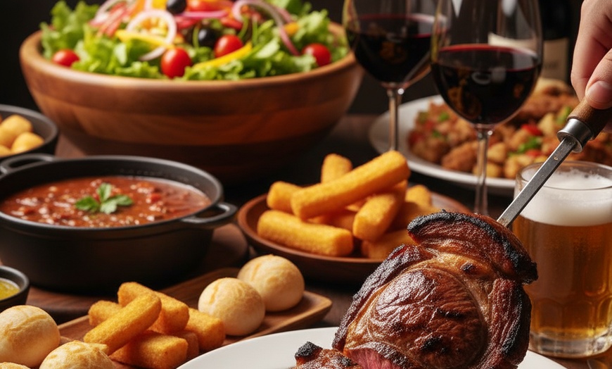 Image 1: All-You-Can-Eat Brazilian Steakhouse Rodizio + 1 Glass of Wine or Beer