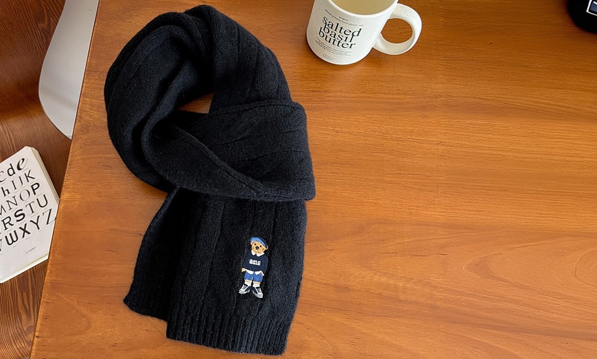 Image 9: Vintage Bear Design Wool Blend Scarf