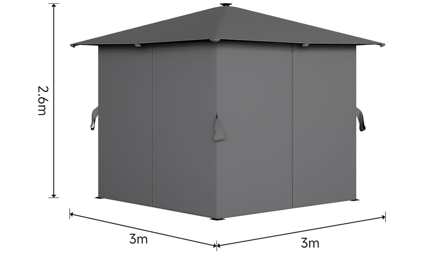 Image 8: Dark Grey Gazebo with LED Lights and Sunshade Curtains