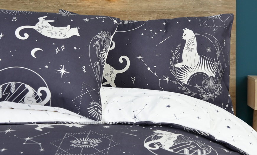 Image 4: Smart Living Reversible Celestial Cats Duvet Cover Set 