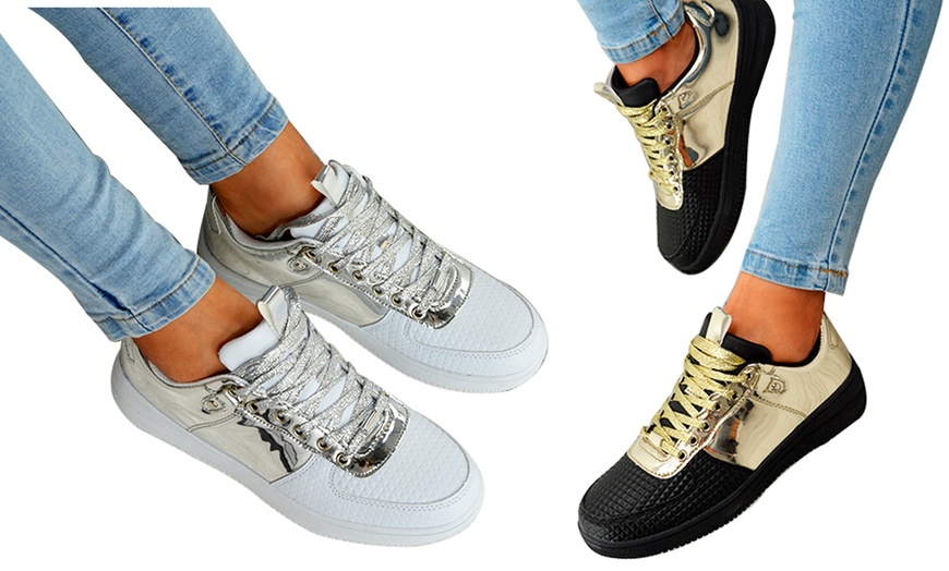 Image 1: Women's Metallic Lace-Up Trainers