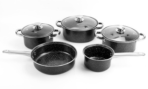 Eight-Piece Black Marble Look Cookware Set