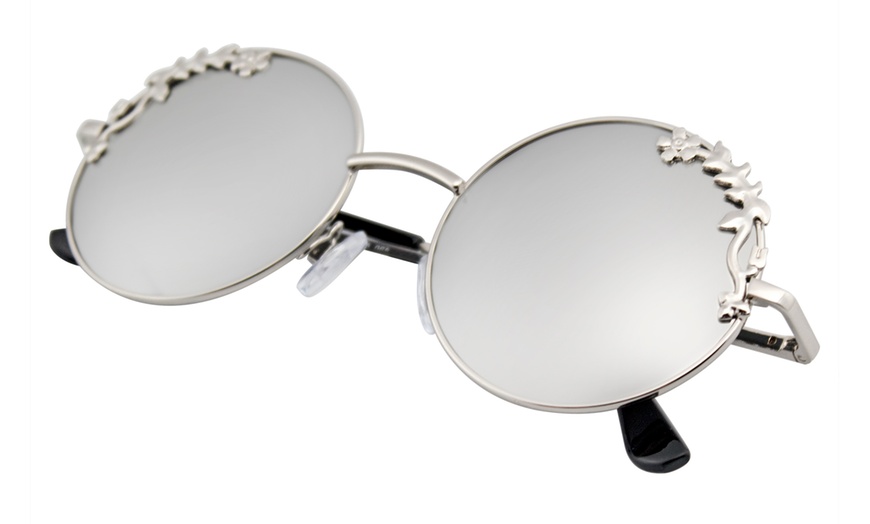 Image 11: Emblem Eyewear - Womens Flower Floral Boho Round Mirror Womens Sunglasses