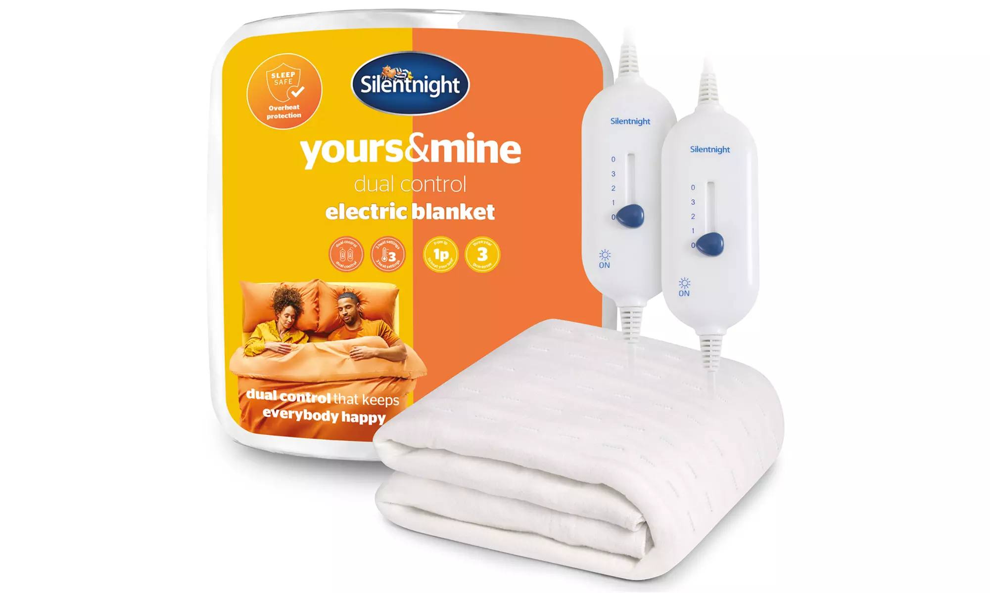 Silentnight Dual Control Electric Blanket - Yours&Mine, Super Soft, Machine Washable