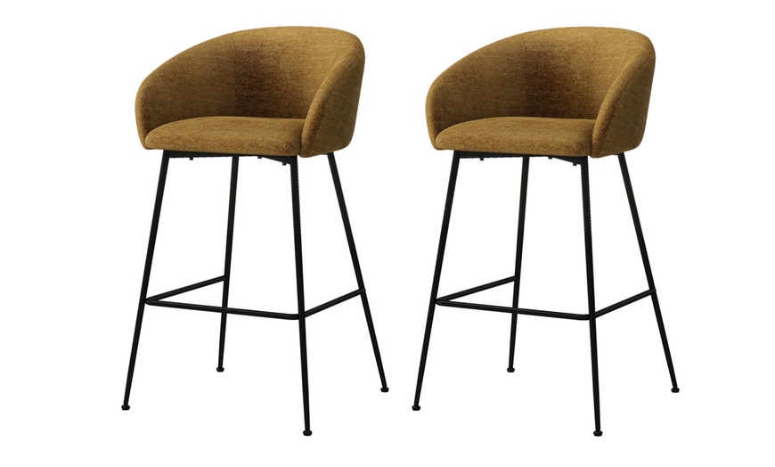 Image 7: Lote de 2 taburetes altos tapizados con respaldo, diseño contemporáneo