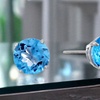 Image 1: 14k White Gold Plated 4 MM Round Genuine Blue Zircon Stud Earrings