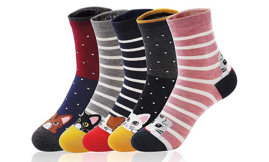 Image 7: 1 ou 5 paires de chaussettes avec des têtes de chats