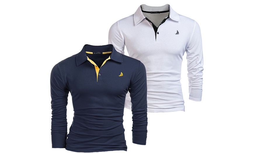 Image 7: Two Packs of Blu Apparel Men's Long Sleeve Joshua Polo Shirts