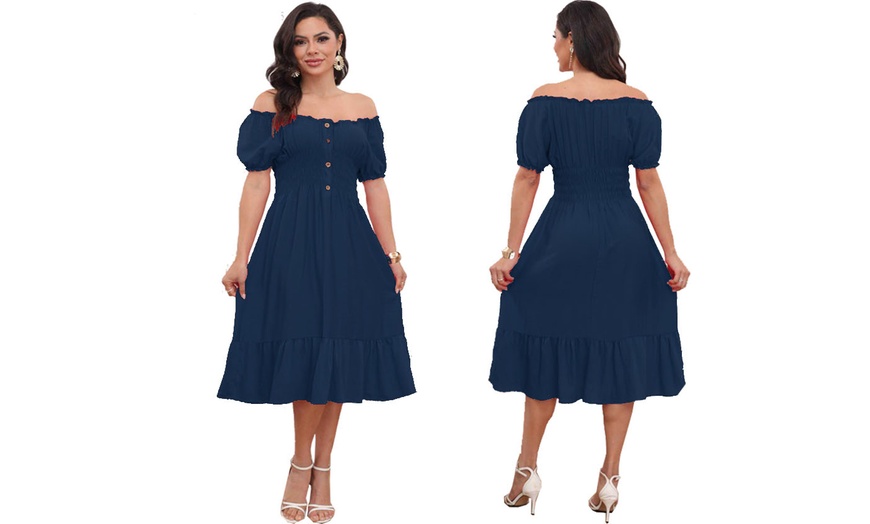 Image 16: Women's Printed Bardot Gypsy Midi Dress